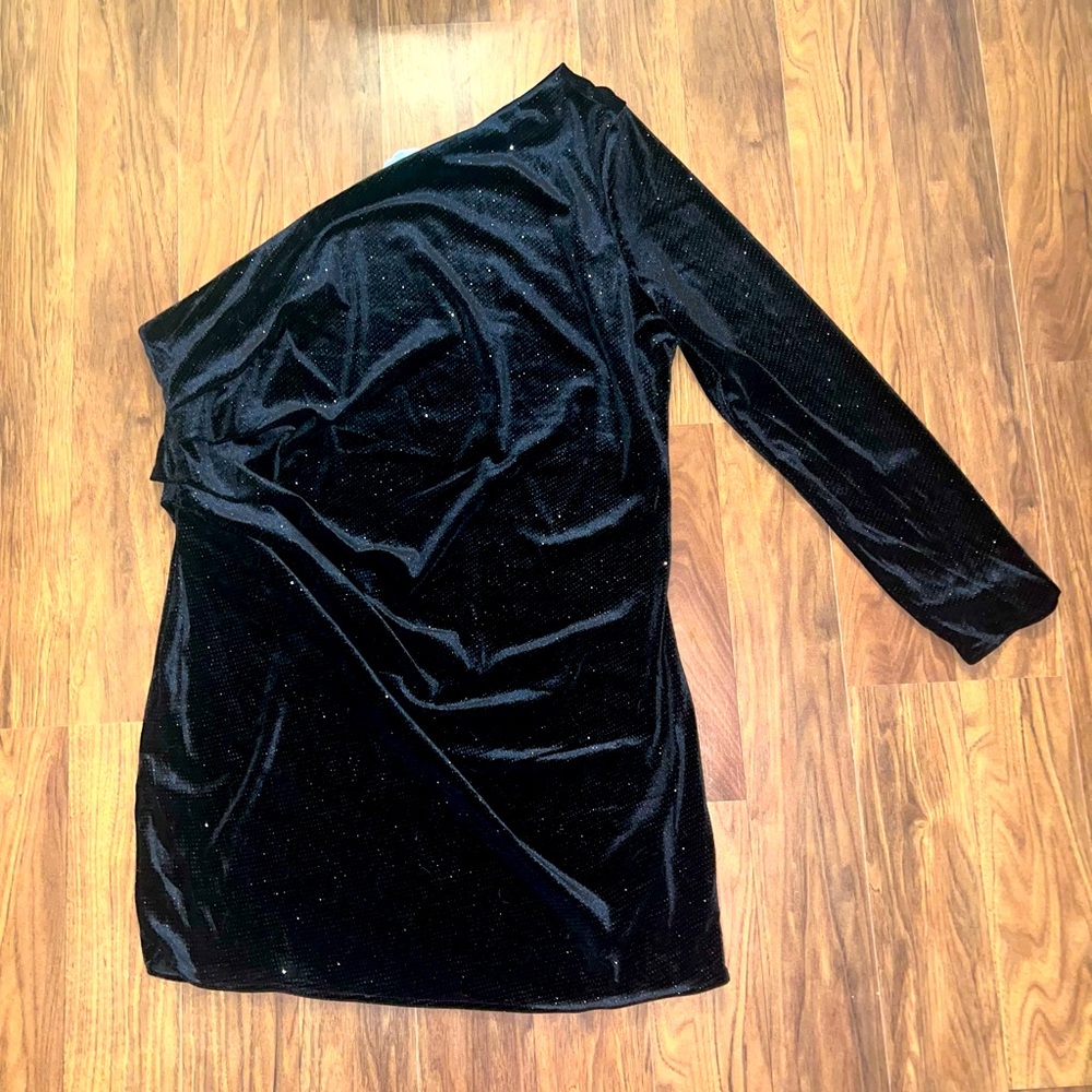 H&M glitter velour one shoulder dress